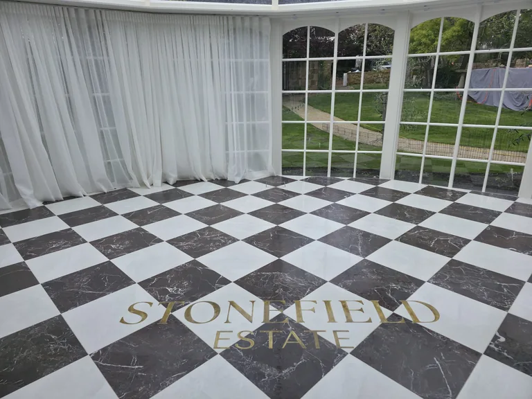 Stonefield Estate lettering in the reception floor