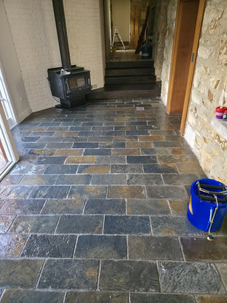 Stone floor through the hallway